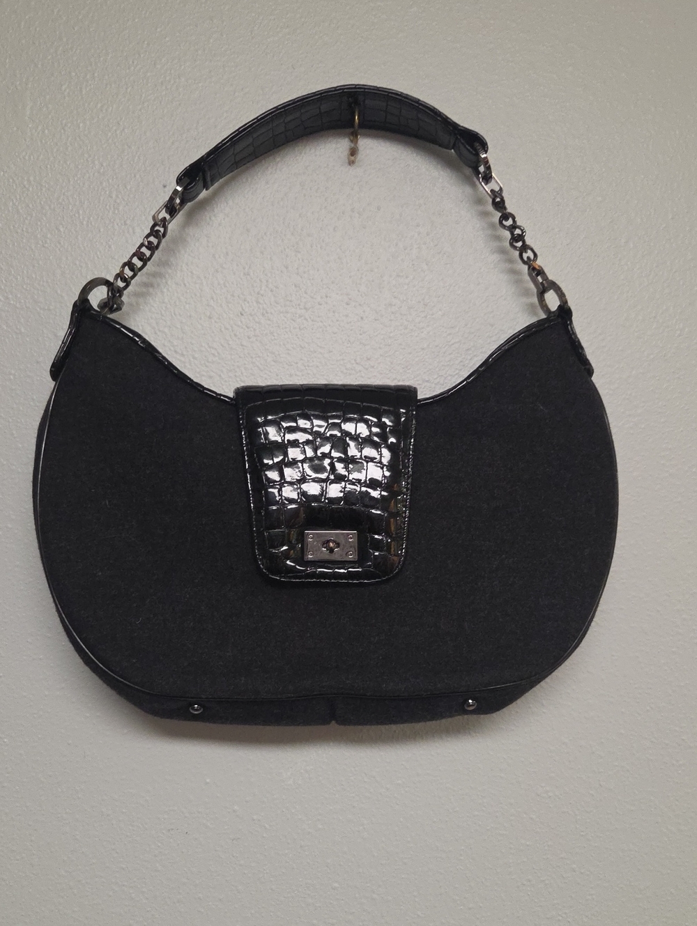 Worth Black Shoulder Bag with Croc-Trim Flap